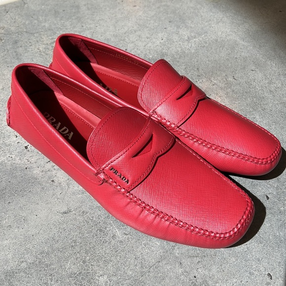 Literally worn one time… MENS PRADA SAFFIANO RED LEATHER SHOES! SIZE 12 - Picture 7 of 16
